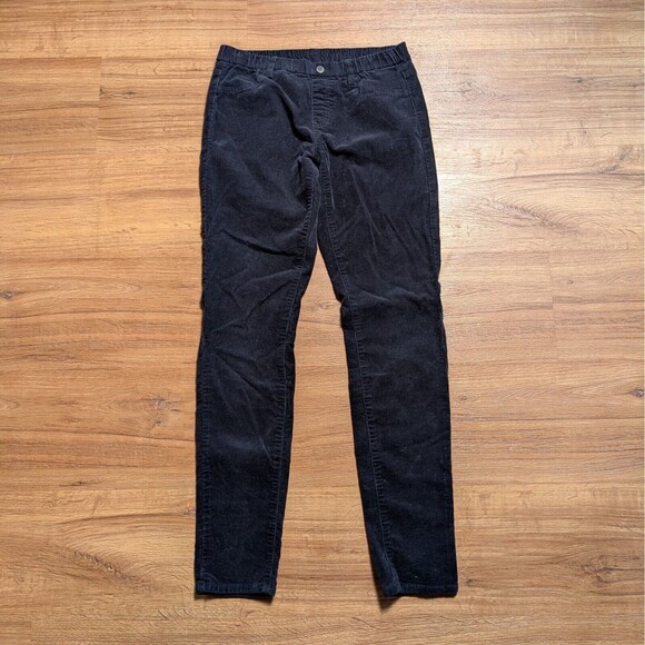 Uniqlo Corduroy Pants Womens Small 26-27 Black Skinny Leg Drawstring Jegging - Picture 1 of 10